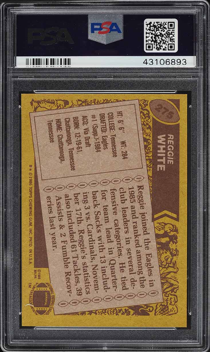 1986 Topps Football Reggie White ROOKIE #275 PSA 10 GEM MINT