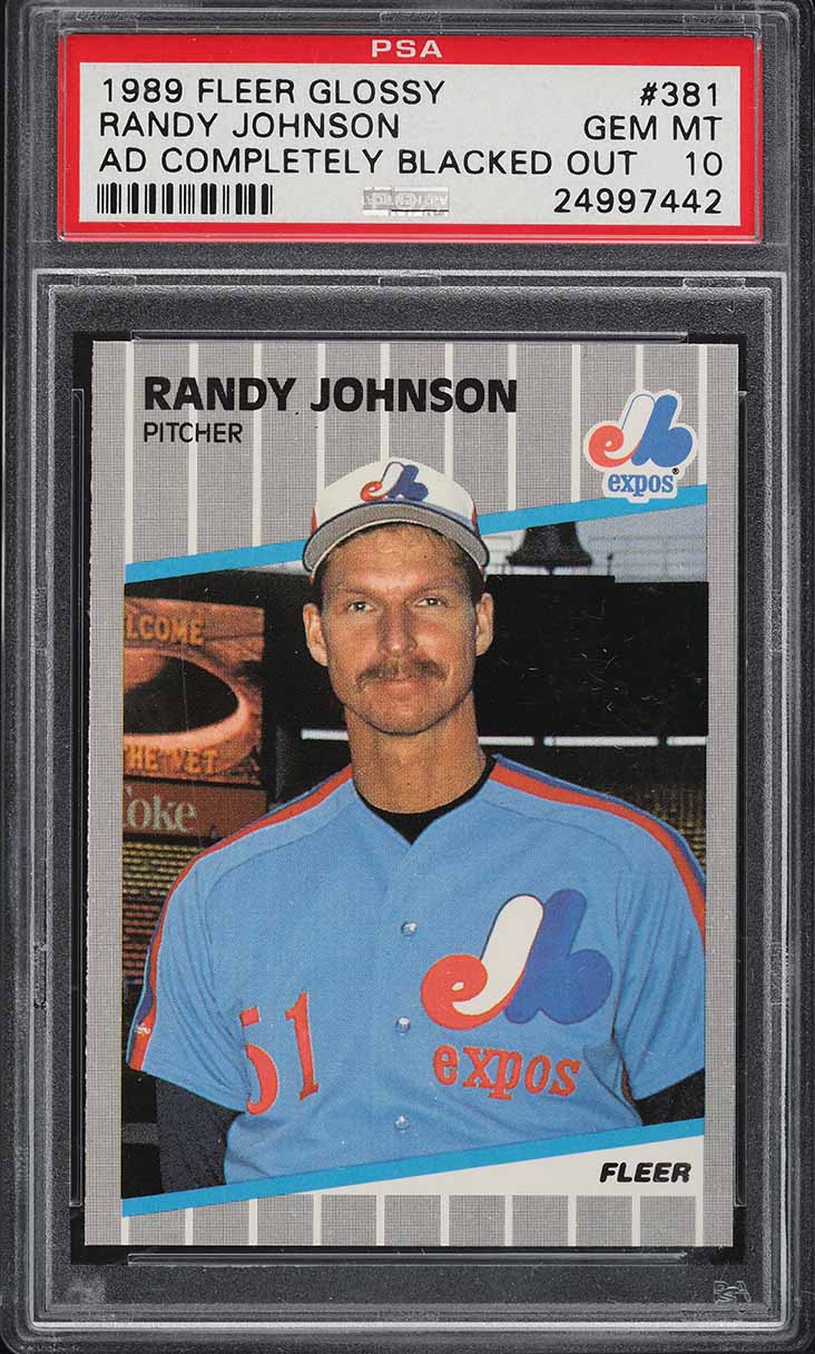 1989 Fleer Glossy Randy Johnson ROOKIE, AD BLACKED OUT #381 PSA 10 GEM MINT