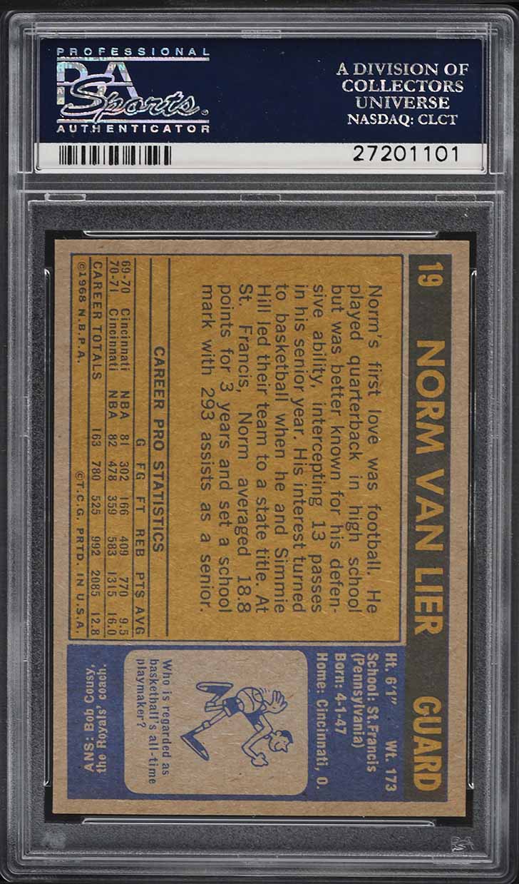 1971 Topps Basketball Norm Van Lier #19 PSA 10 GEM MINT
