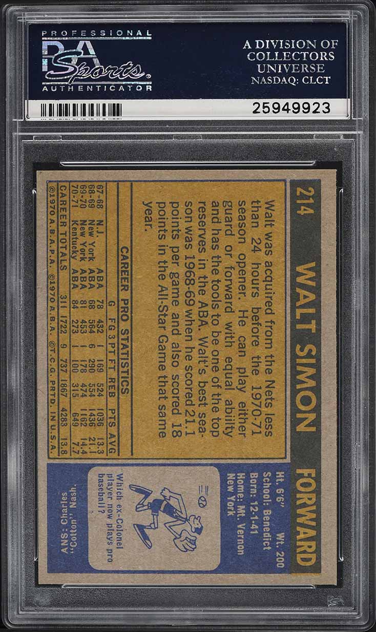 1971 Topps Basketball Walt Simon ROOKIE #214 PSA 10 GEM MINT