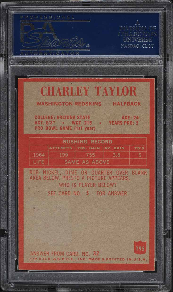 1965 Philadelphia Charley Taylor ROOKIE #195 PSA 6 EXMT