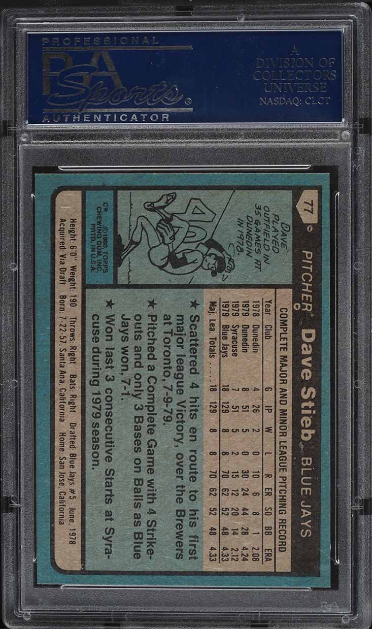 1980 Topps Dave Stieb ROOKIE #77 PSA 10 GEM MINT