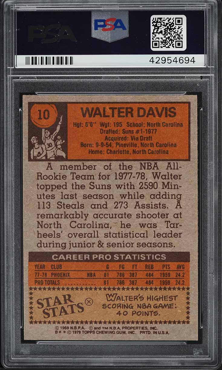 1978 Topps Basketball Walter Davis ROOKIE #10 PSA 10 GEM MINT