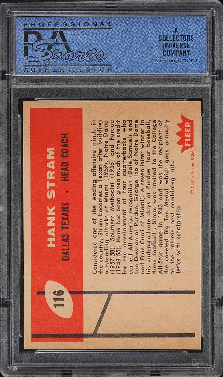 1960 Fleer Football Hank Stram ROOKIE #116 PSA 9 MINT