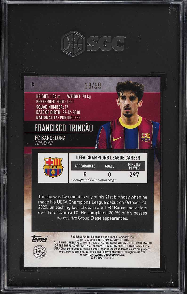 2020 Stadium Club Chrome UEFA Gold Refractor Francisco Trincao ROOKIE /50 SGC 10