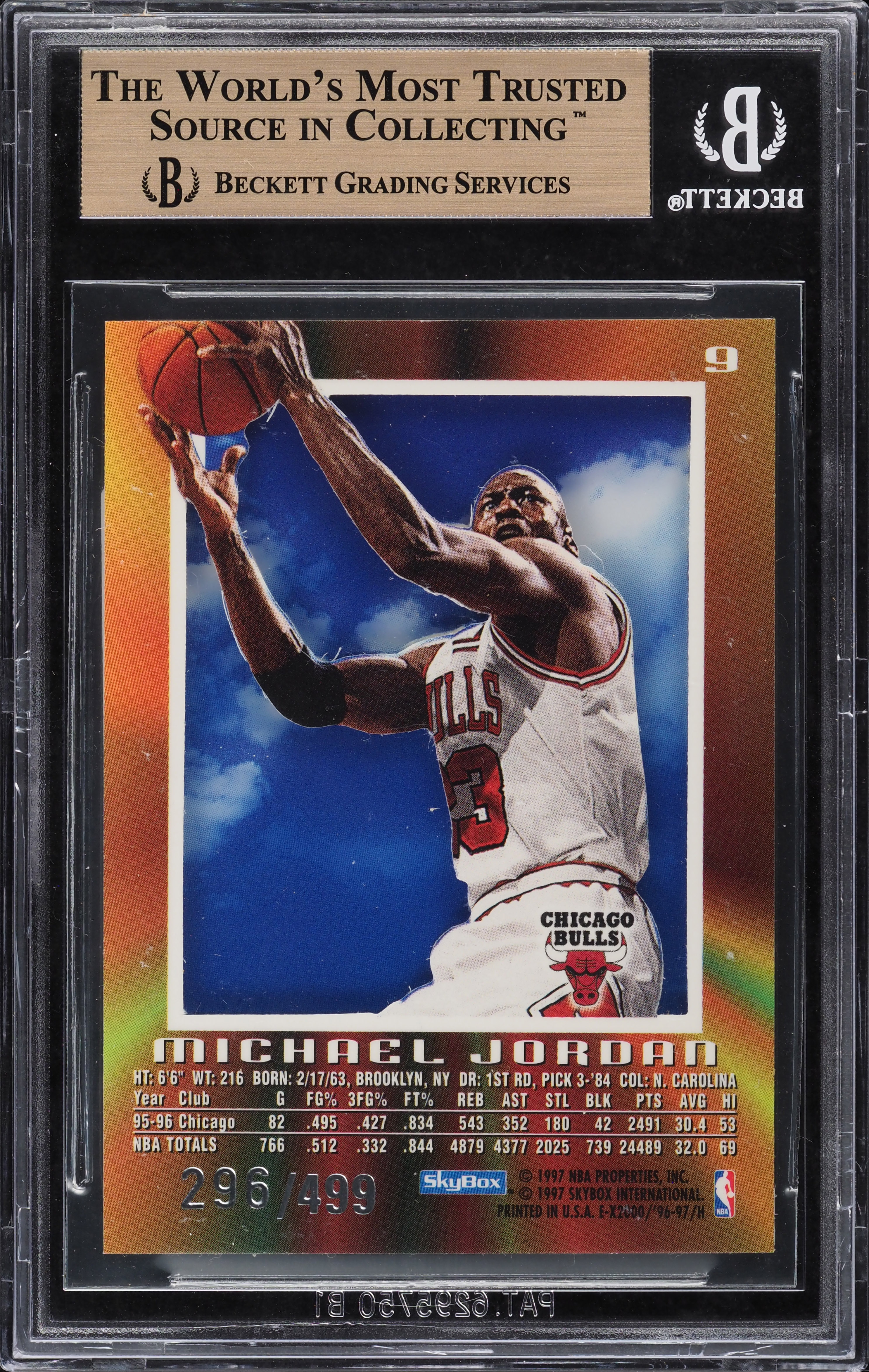 1996 Skybox E-X2000 Credentials Michael Jordan /499 #9 BGS 9.5 GEM