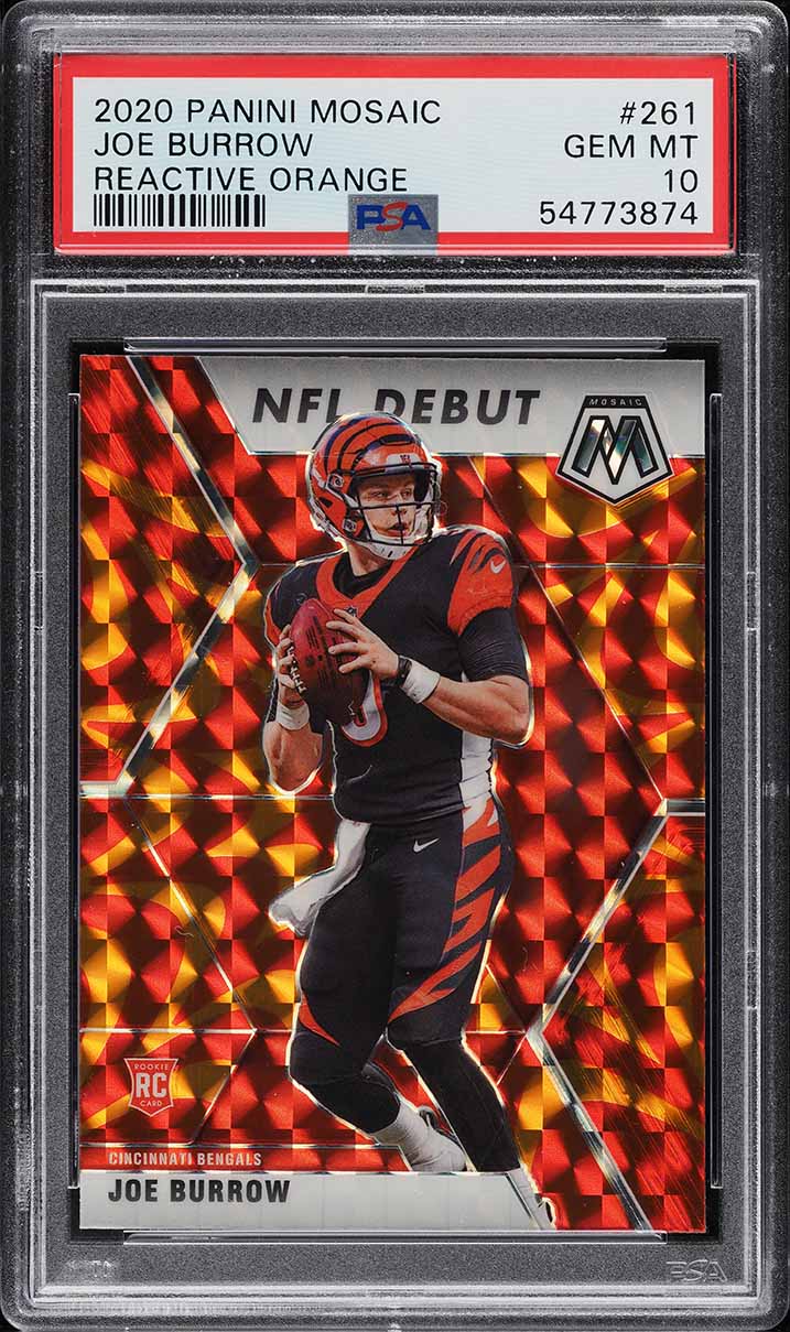 2020 Panini Mosaic Reactive Orange Joe Burrow ROOKIE #261 PSA 10 GEM MINT