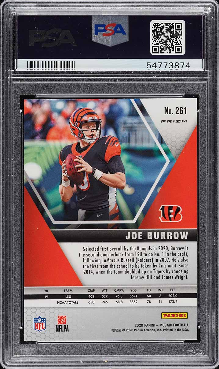 2020 Panini Mosaic Reactive Orange Joe Burrow ROOKIE #261 PSA 10 GEM MINT