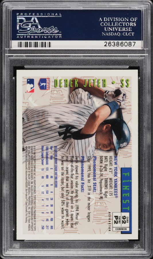 1996 Finest Phenoms Refractor w/ Coating Derek Jeter ROOKIE #92 PSA 9 MINT