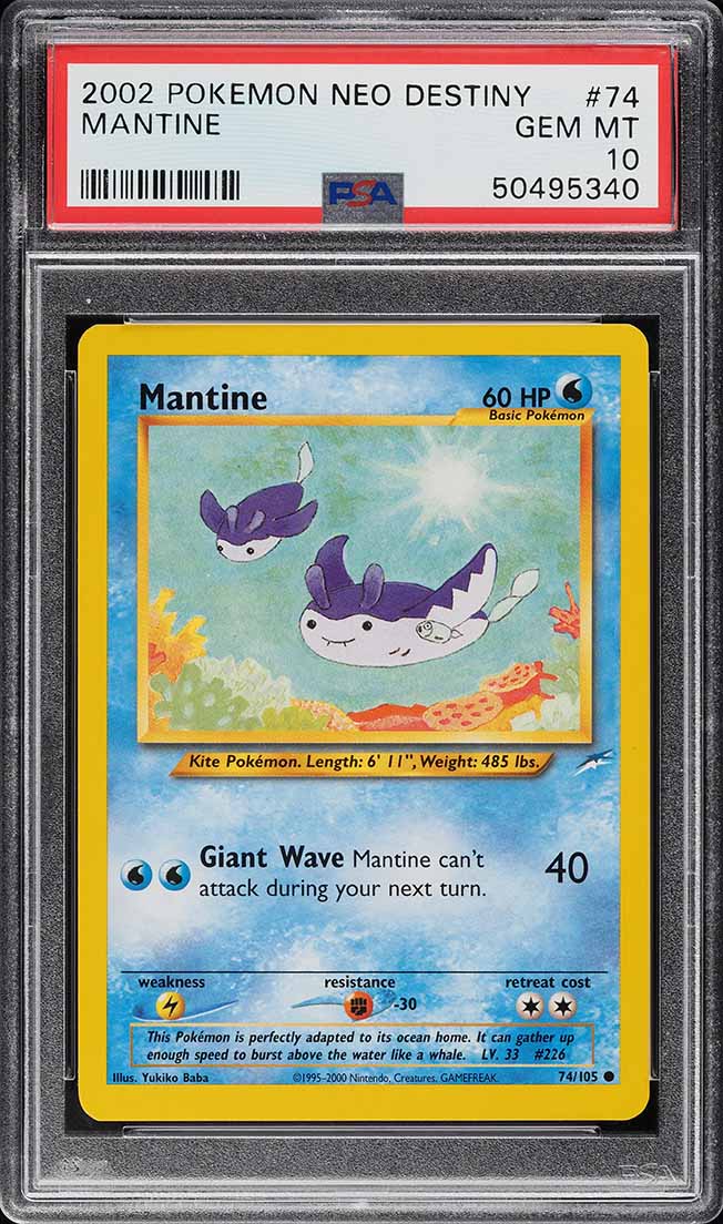 2002 Pokemon Neo Destiny Mantine #74 PSA 10 GEM MINT