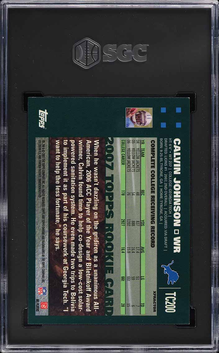 2007 Topps Chrome Xfractor Calvin Johnson ROOKIE #TC200 SGC 8.5 NM-MT+