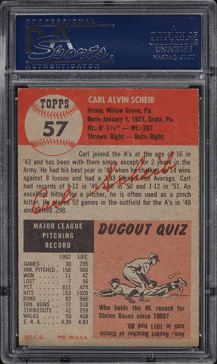 1953 Topps Carl Scheib SHORT PRINT #57 PSA 5 EX