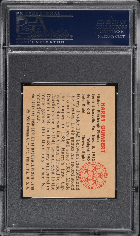 1950 Bowman Harry Gumbert #171 PSA 7 NRMT