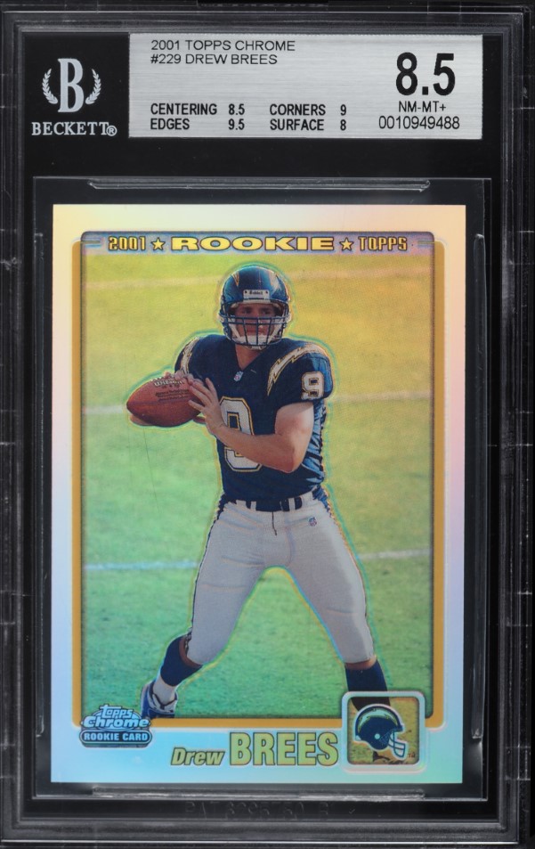 2001 Topps Chrome Refractor Drew Brees ROOKIE /999 #229 BGS 8.5 NM-MT+
