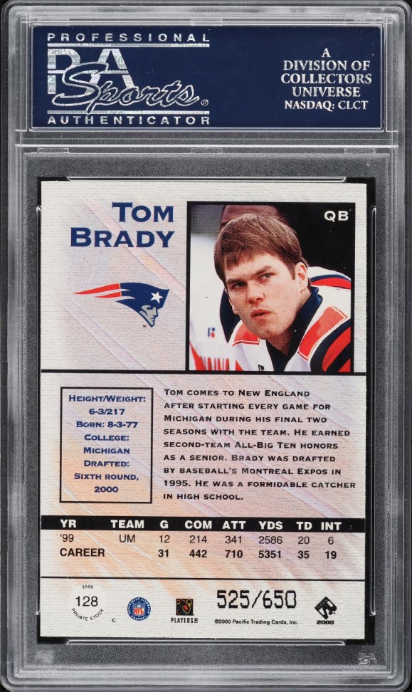 2000 Pacific Private Stock Retail Tom Brady ROOKIE /650 #128 PSA 10 GEM MINT