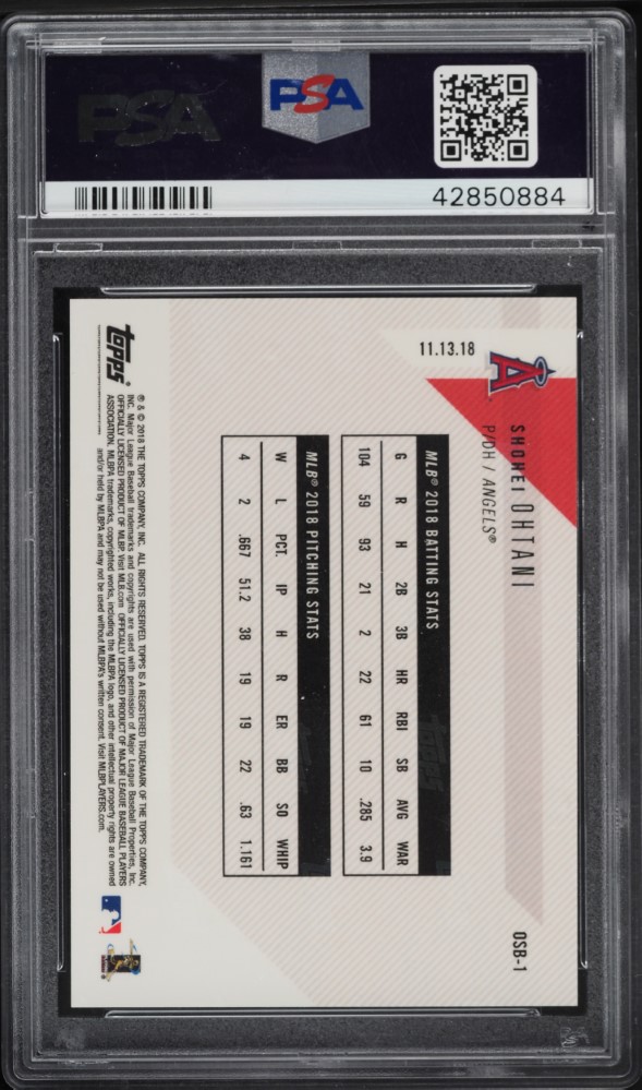 2018 Topps Now Off-Season Bonus Card Shohei Ohtani ROOKIE #OSB-1 PSA 10 GEM MINT
