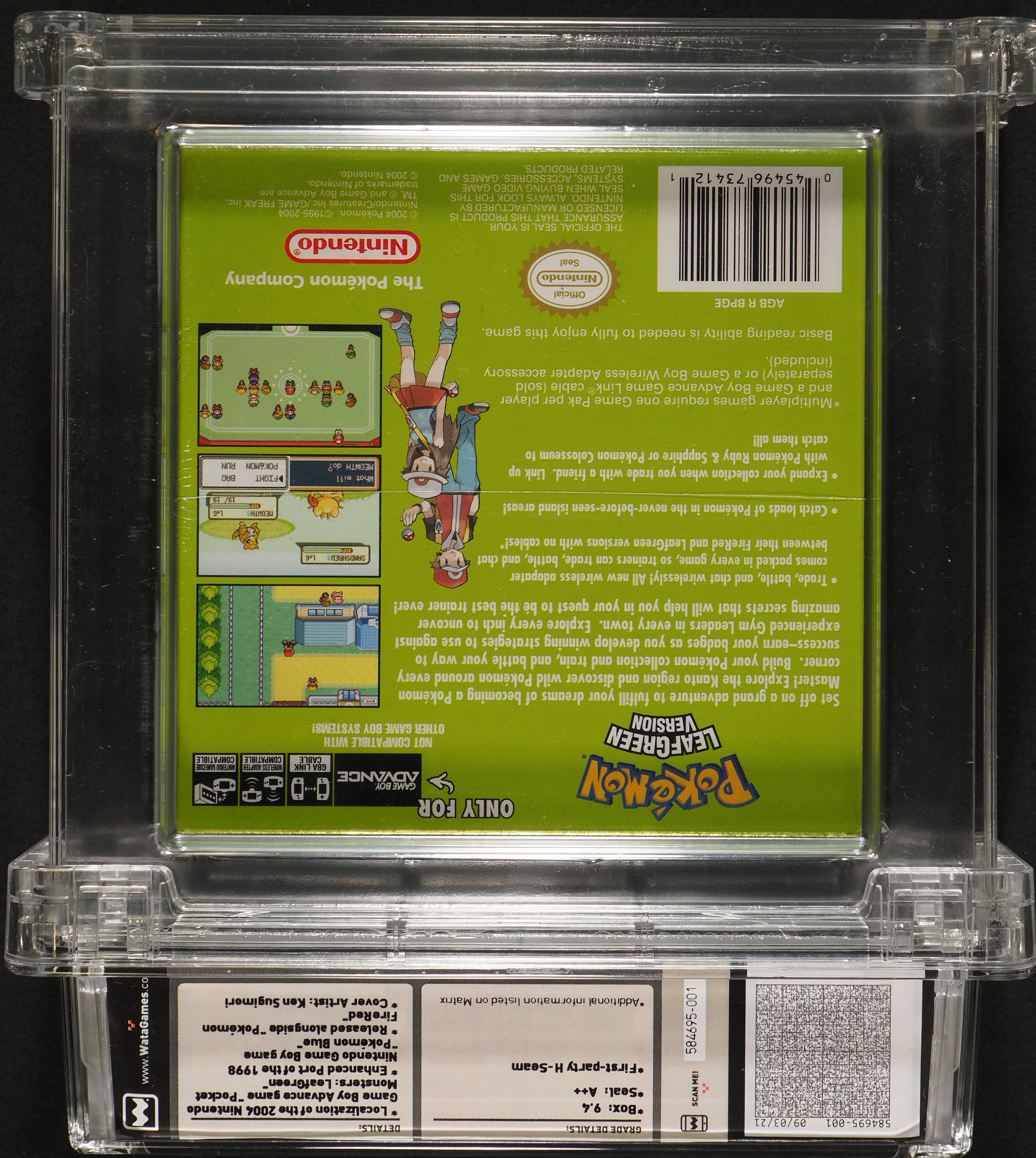 2004 Nintendo Gameboy Advance GBA Pokemon LeafGreen Version WATA 9.4 A++