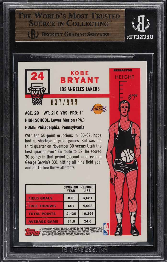 2007 Topps Chrome '57-58 Variation Refractor Kobe Bryant /999 BGS