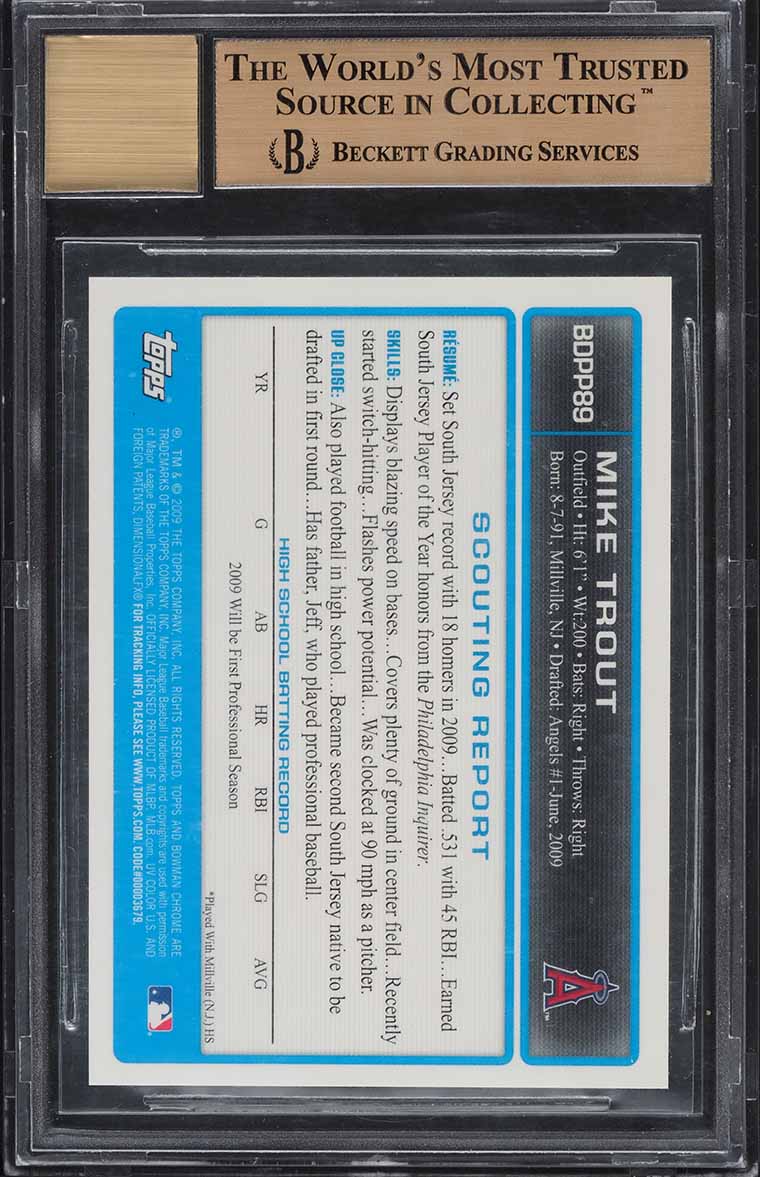 2009 Bowman Chrome Draft Prospects Mike Trout ROOKIE AUTO BGS 9.5 GEM MINT