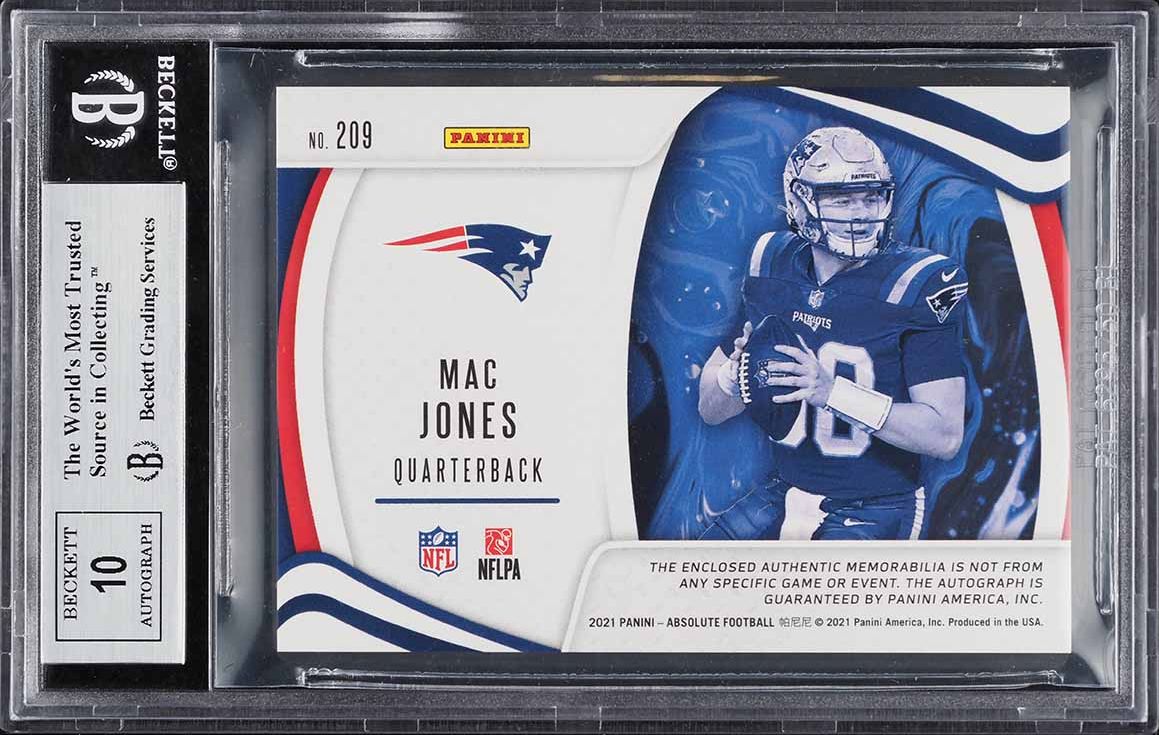 2021 Absolute Premiere Material Mac Jones ROOKIE PATCH AUTO /75 #209 BGS 9  MINT on Fanatics Collect