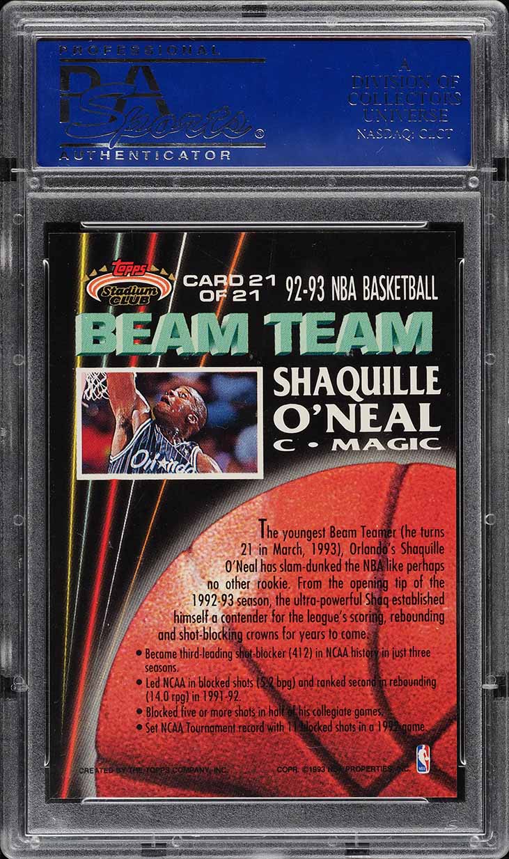 1992 Stadium Club Beam Team Shaquille O'Neal ROOKIE #21 PSA 10 GEM MINT