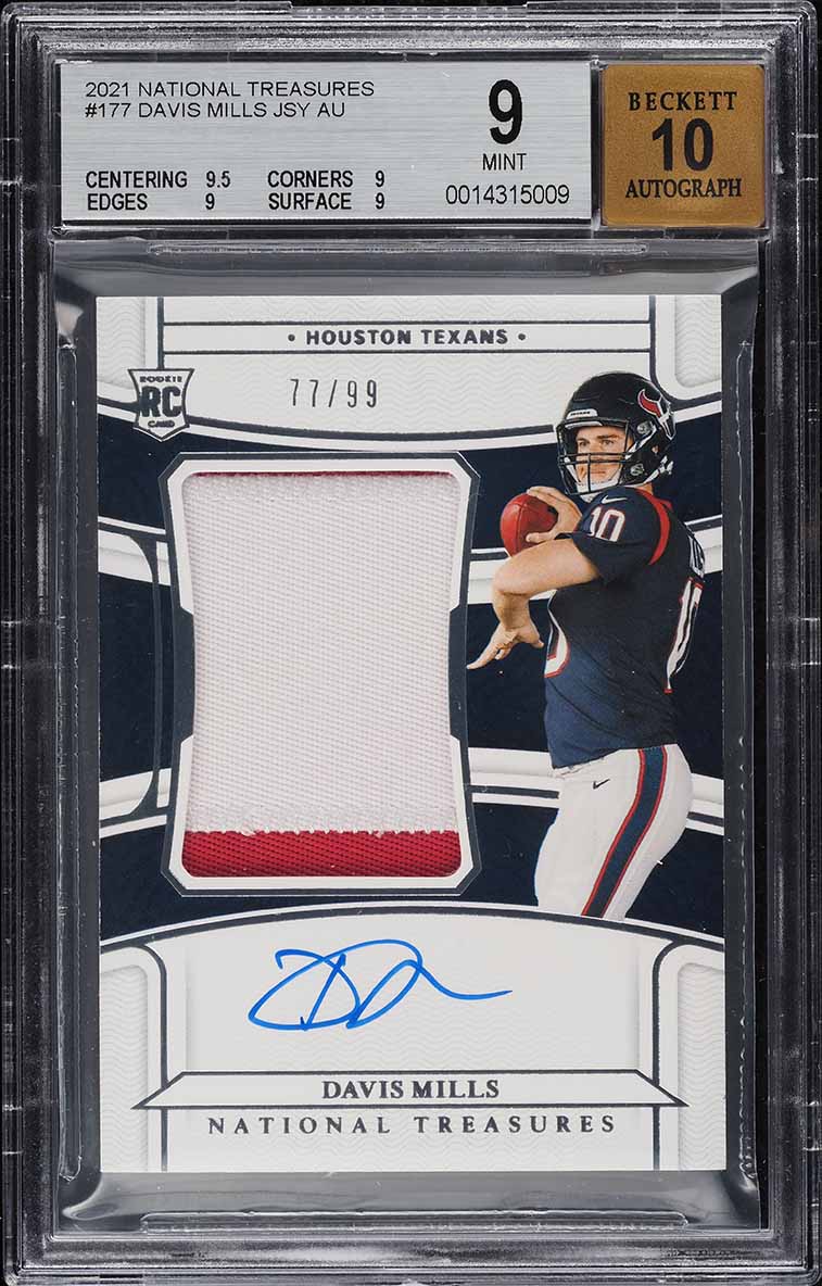 2021 National Treasures Davis Mills ROOKIE PATCH AUTO /99 #177 BGS 9 MINT