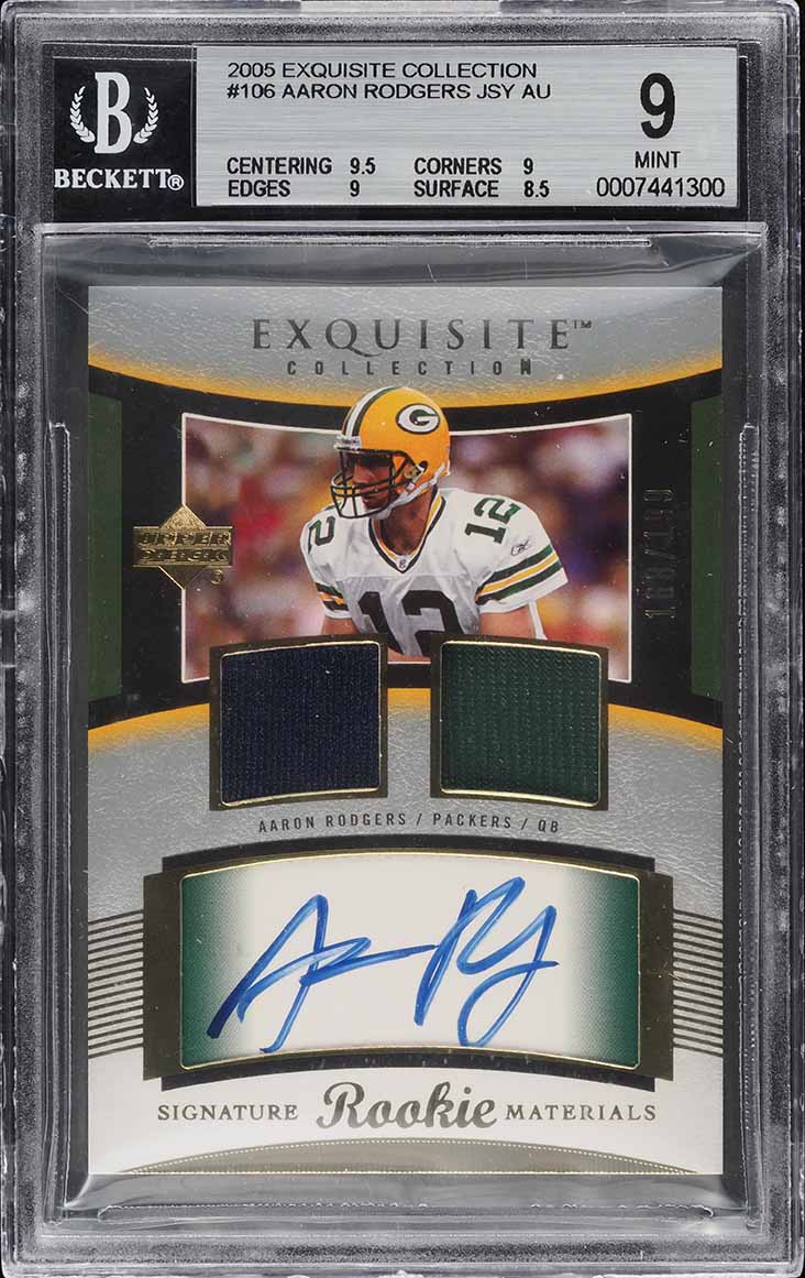2005 Exquisite Collection Aaron Rodgers ROOKIE PATCH AUTO /199 #106 BGS 9 MINT