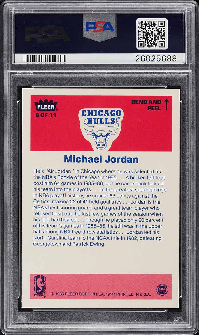 1986 Fleer Sticker Michael Jordan ROOKIE #8 PSA 10 GEM MINT