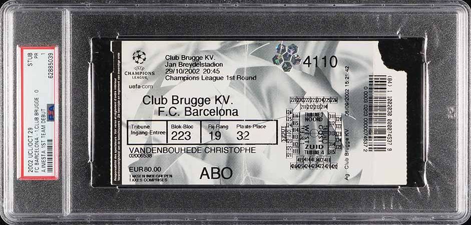 2002 UEFA Champions League Ticket Stub Andres Iniesta 1st Team Debut PSA 1 PR