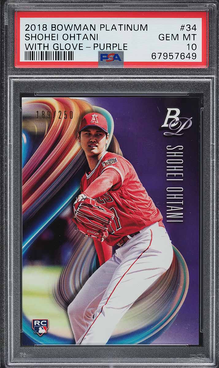 2018 Bowman Platinum With Glove Purple Shohei Ohtani ROOKIE /250 #34 PSA 10 GEM