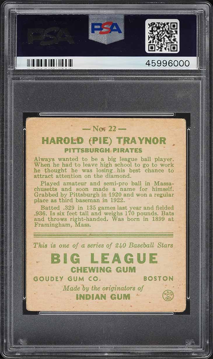 1933 Goudey Pie Traynor #22 PSA 3 VG
