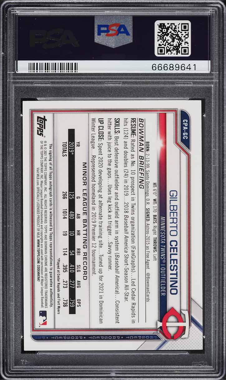 2021 Bowman Chrome Green Atomic Refractor Gilberto Celestino RC AUTO /99 PSA 9