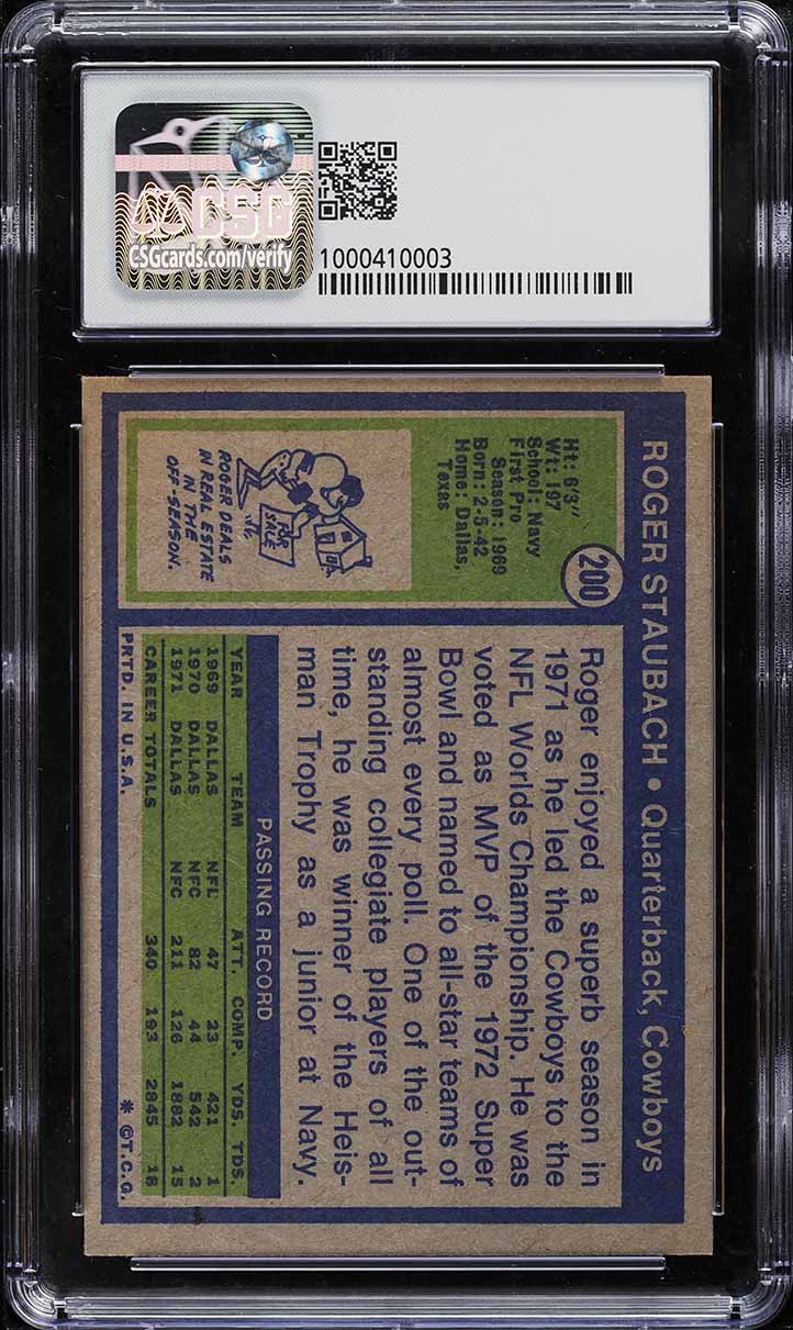1972 Topps Football Roger Staubach ROOKIE #200 CSG 8 NM-MT