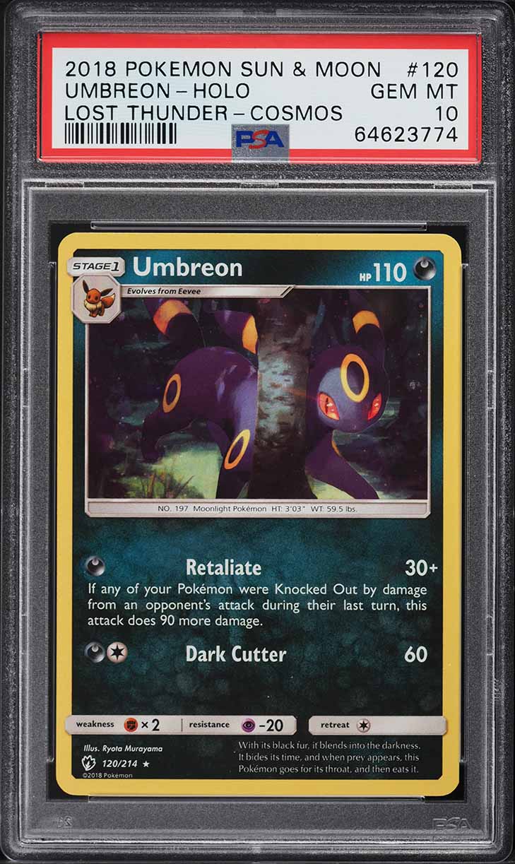 2018 Pokemon Sun & Moon Lost Thunder Cosmos Holo Umbreon #120 PSA 10 GEM MINT
