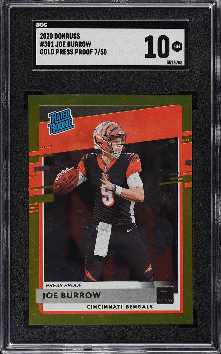 2020 Donruss Football Press Proof Gold Joe Burrow ROOKIE /50 #301 SGC 10 GEM