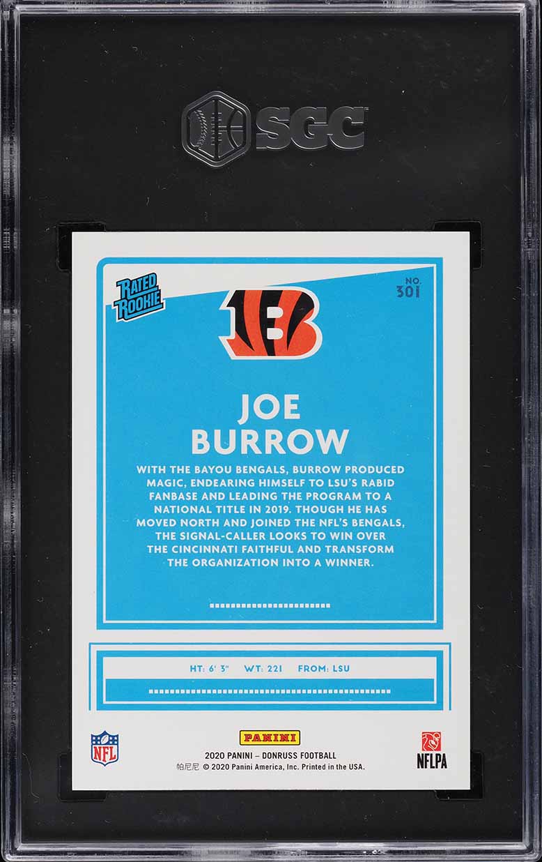 2020 Donruss Football Press Proof Gold Joe Burrow ROOKIE /50 #301 SGC 10 GEM