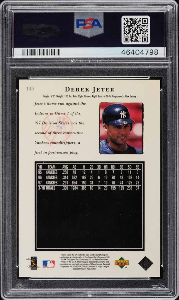 1998 SP Authentic Derek Jeter #145 PSA 10 GEM MINT