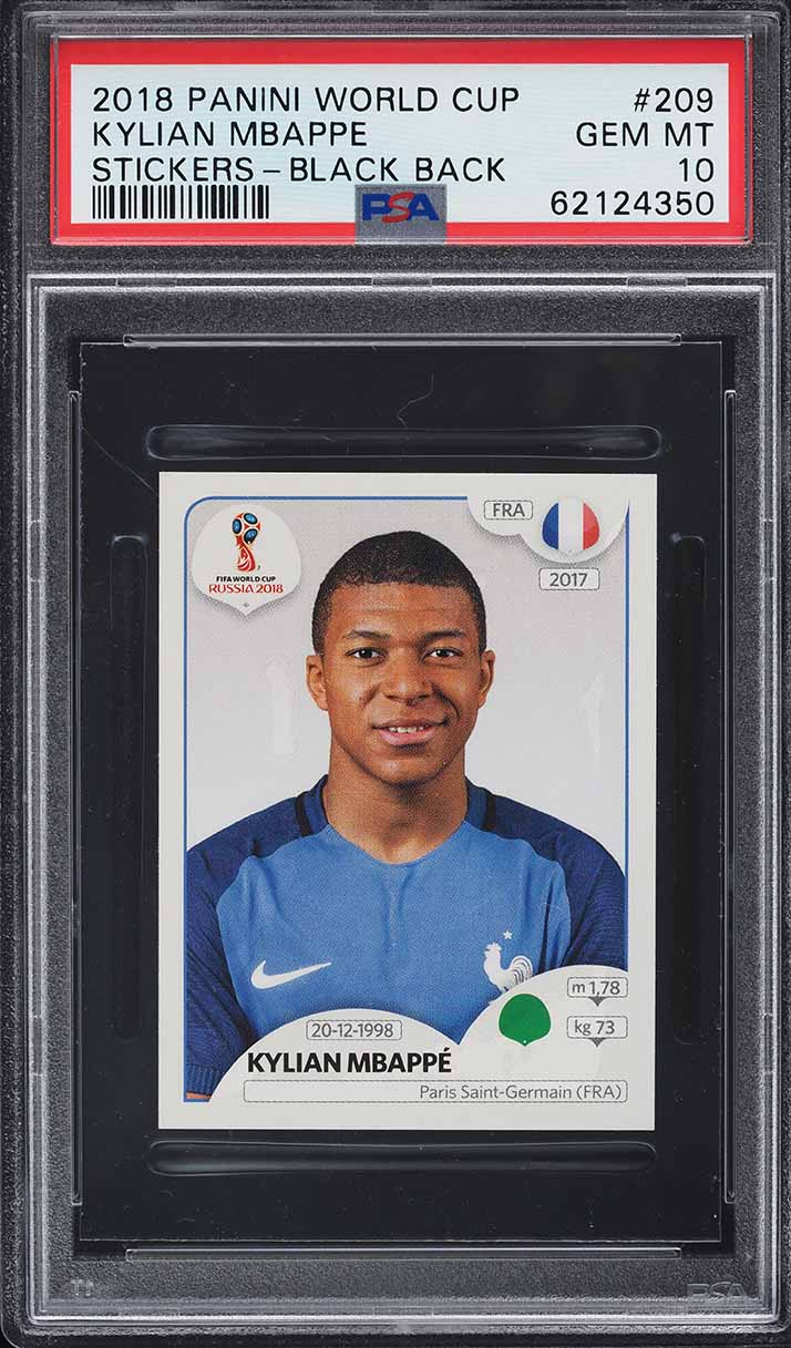 2018 Panini World Cup Stickers Black Back Kylian Mbappe ROOKIE #209 PSA 10 GEM