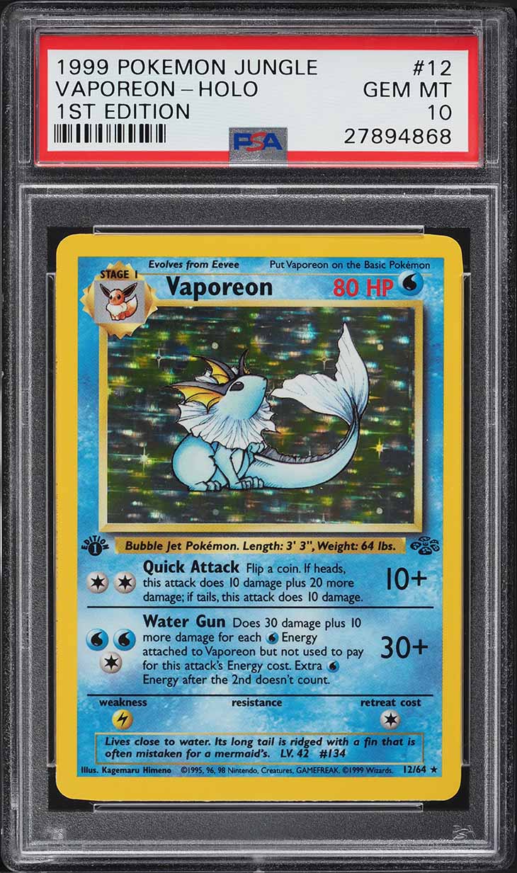 1999 Pokemon Jungle 1st Edition Holo Vaporeon #12 PSA 10 GEM MINT