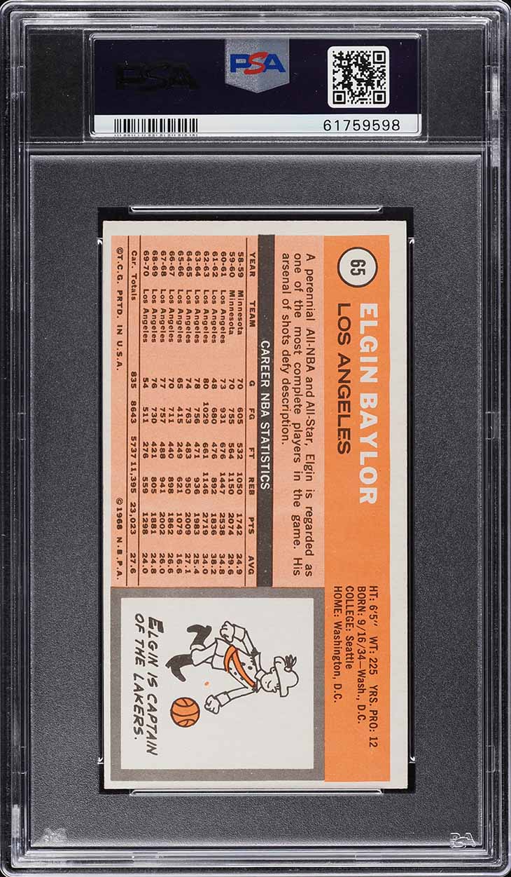 1970 Topps Basketball Elgin Baylor #65 PSA 6 EXMT