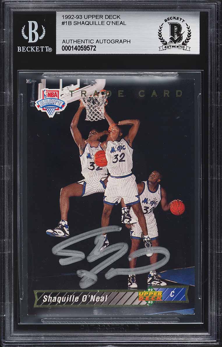 1992 Upper Deck Trade Card Shaquille O'Neal ROOKIE AUTO #1b BAS BGS AUTH