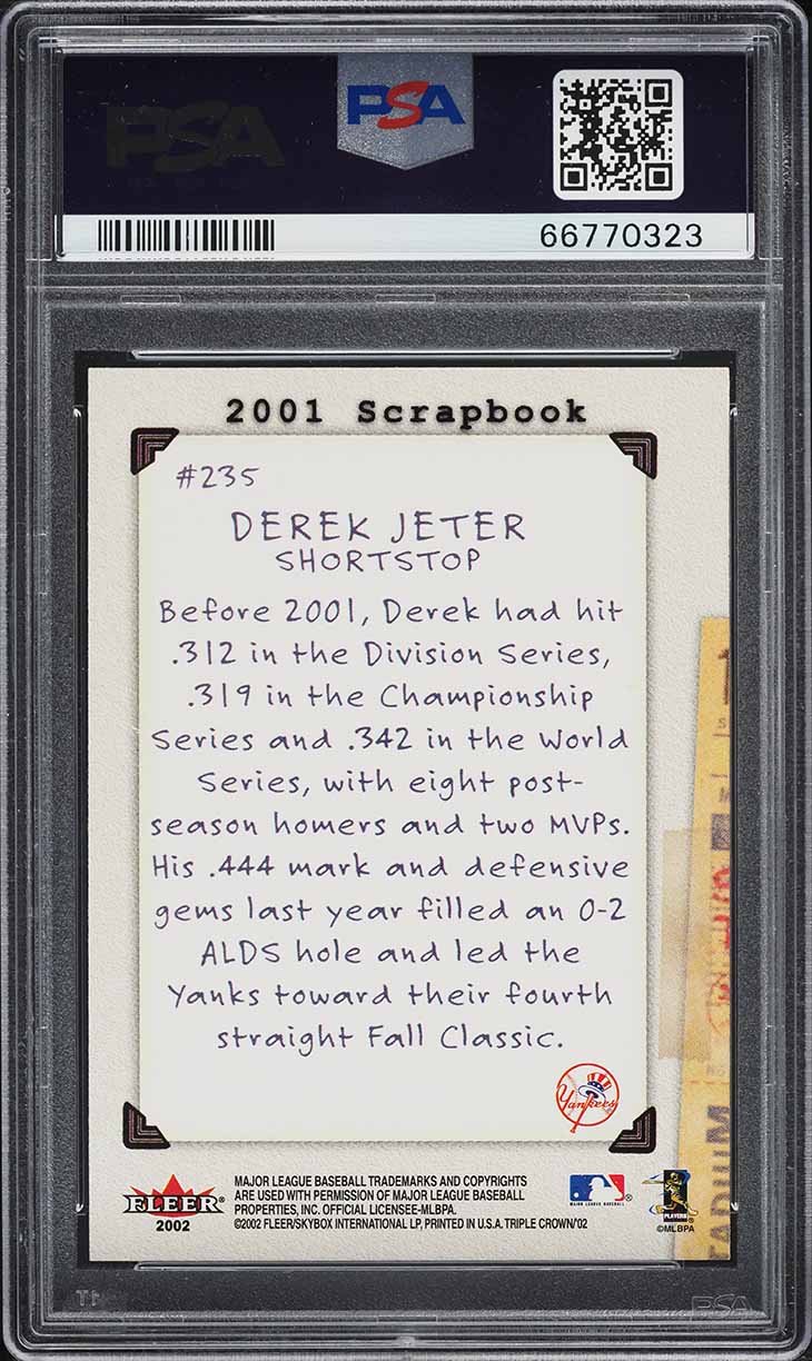 2002 Fleer Triple Crown Derek Jeter #235 PSA 10 GEM MINT