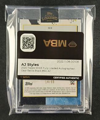 2020 Topps WWE Fully Loaded Black AJ Styles PATCH AUTO /99 #SG-AJ MBA AUTH