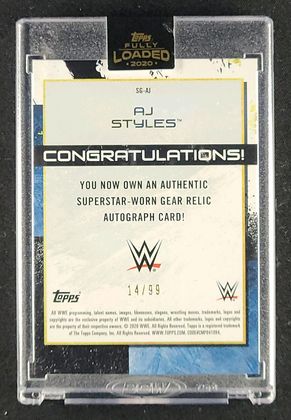 2020 Topps WWE Fully Loaded Black AJ Styles PATCH AUTO /99 #SG-AJ MBA AUTH