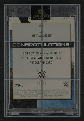 2020 Topps WWE Fully Loaded Black AJ Styles PATCH AUTO /99 #SG-AJ MBA AUTH