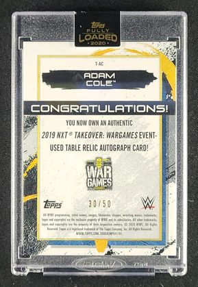 2020 Topps WWE Fully Loaded Table Relics Adam Cole PATCH AUTO /50 #T-AC MBA AUTH