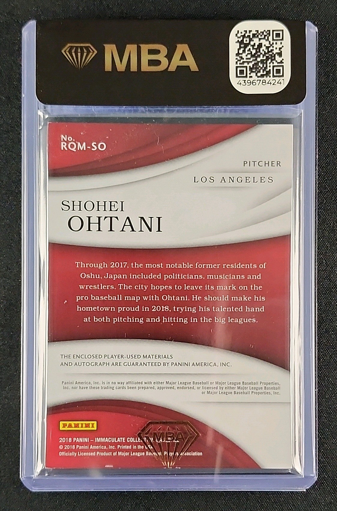 2018 Immaculate Collection Quad Shohei Ohtani RC PATCH AUTO /49 