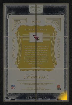 2019 Panini Flawless Gloves Platinum Kyler Murray ROOKIE PATCH AUTO 1/1 MBA AUTH