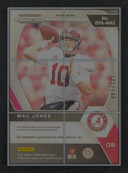 2021 Panini Prizm Draft Picks Blue Mac Jones ROOKIE AUTO /149 #DPA-MAC MBA AUTH