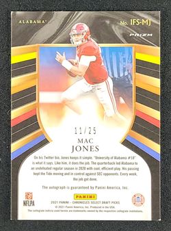 2021 Panini Chronicles Draft Select In Flight Mac Jones ROOKIE AUTO /25 MBA AUTH